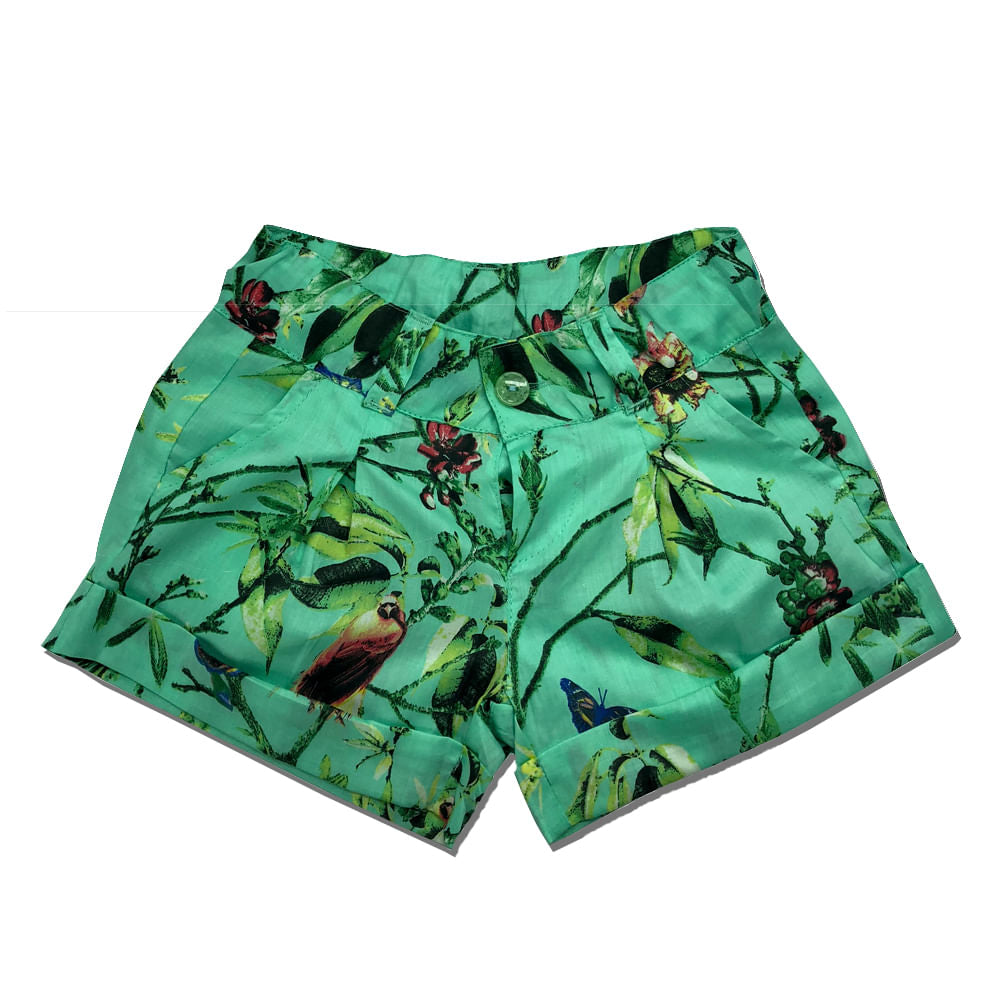 Short Estampa Pássaros Verde-1052982