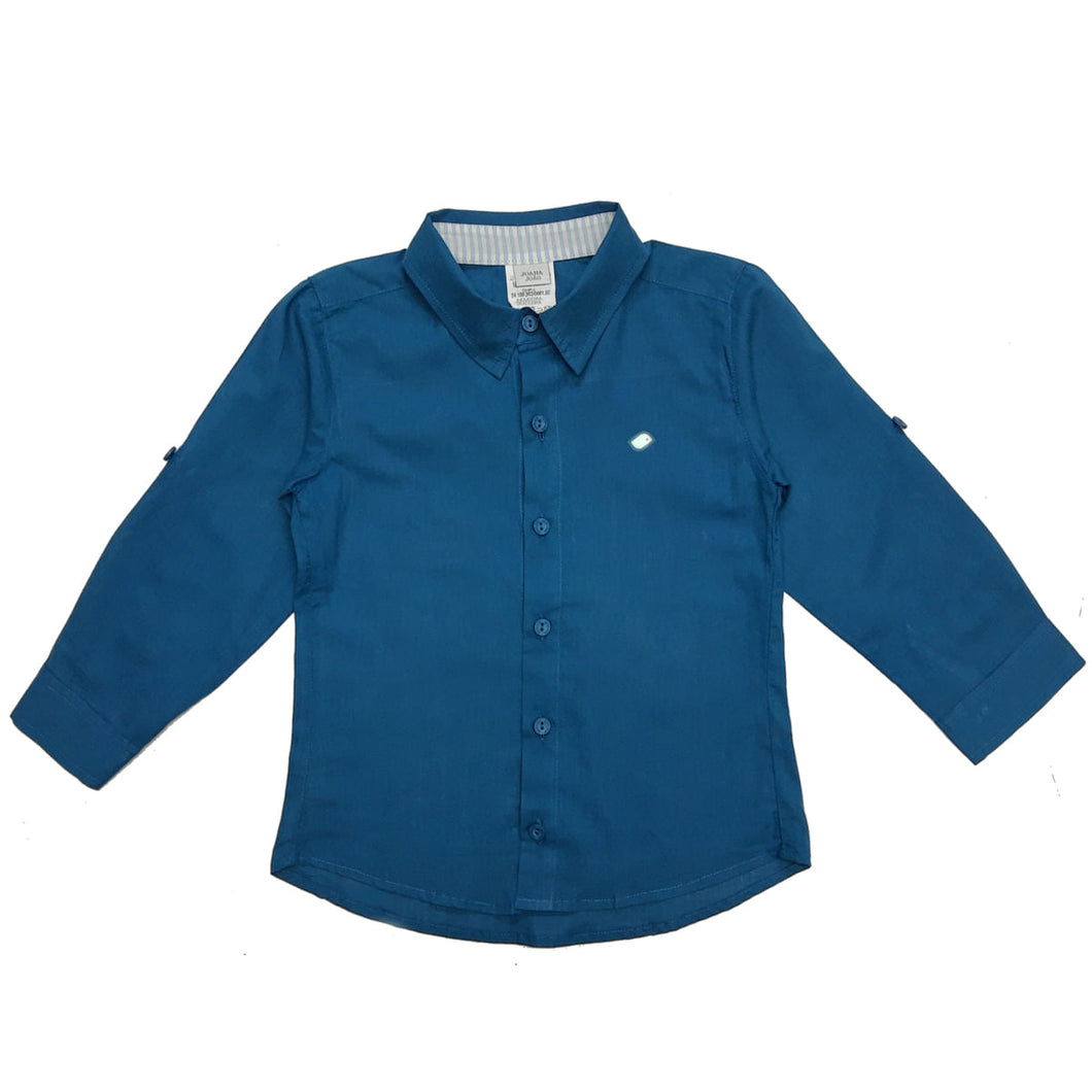 Camisa Social Em Voile Azul