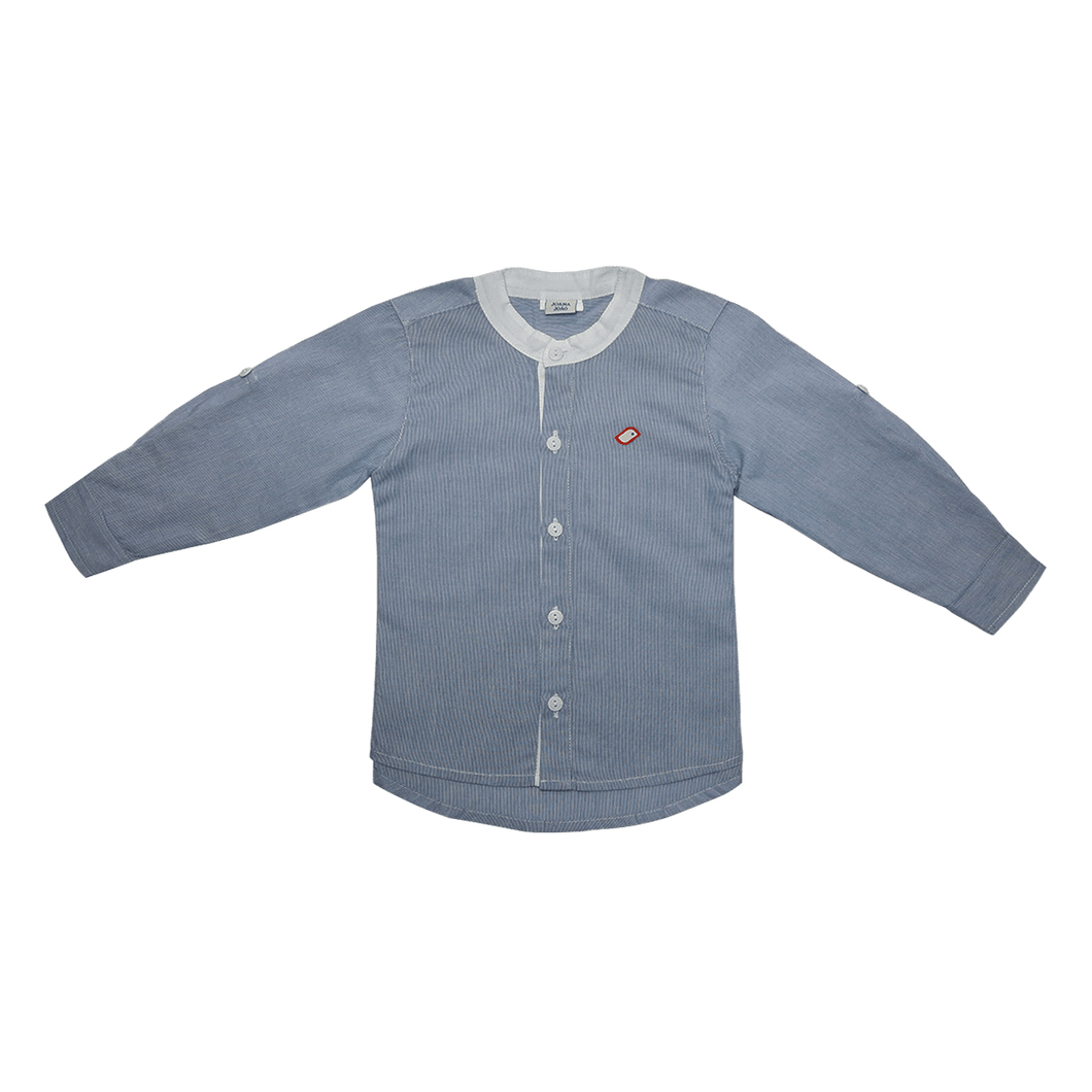 Camisa Social Gola Padre Listrada Azul