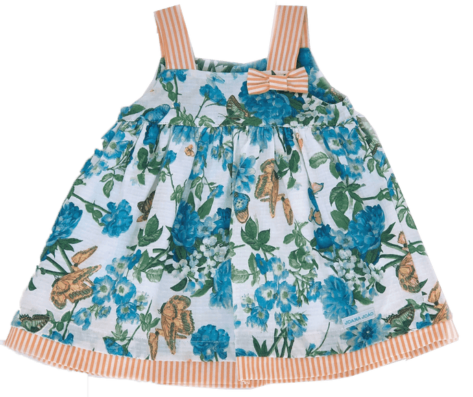 Vestido Jardim Azul Franzido Maquinetado Estampado-1053305