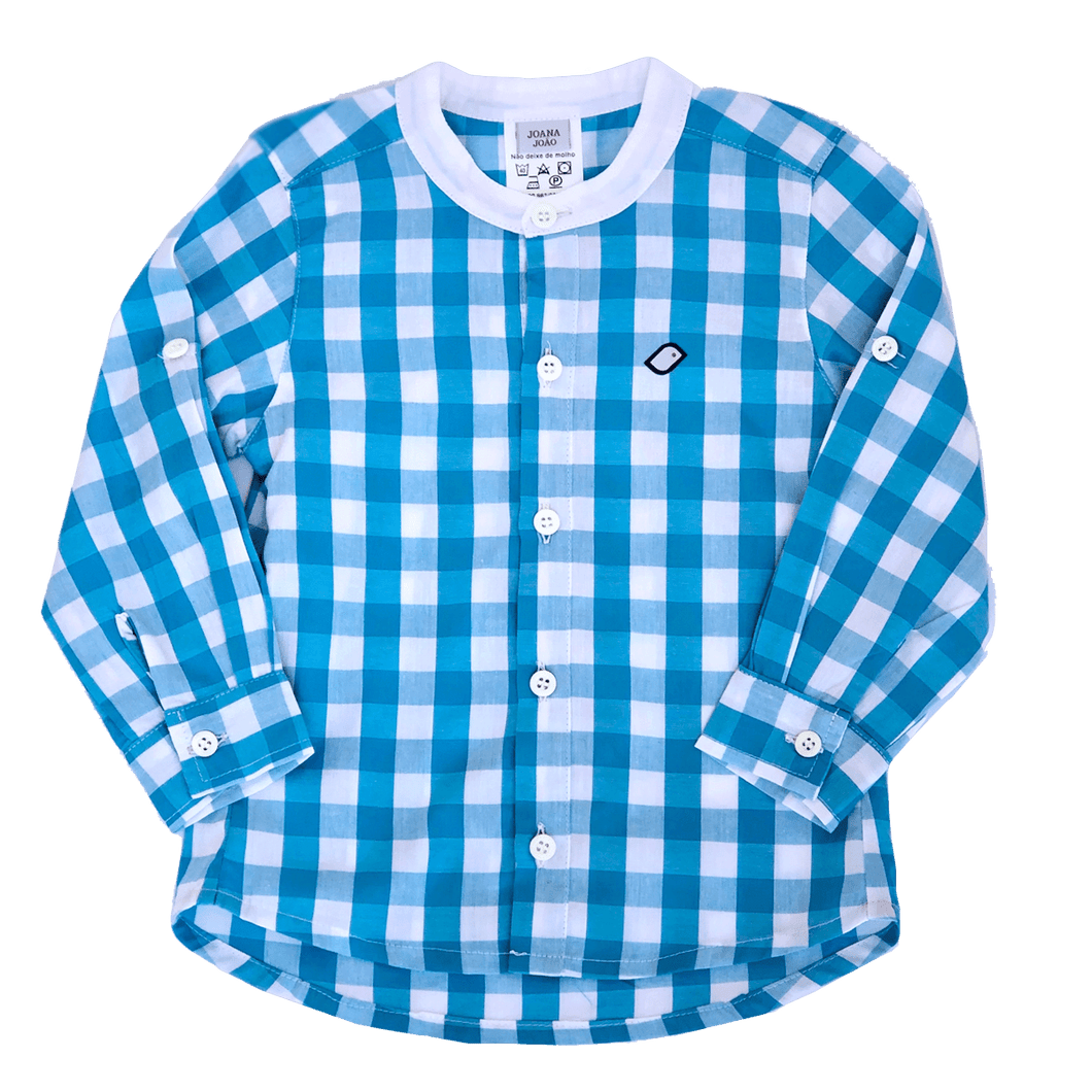 Camisa Social Azul Gola Padre Xadrez-1053313