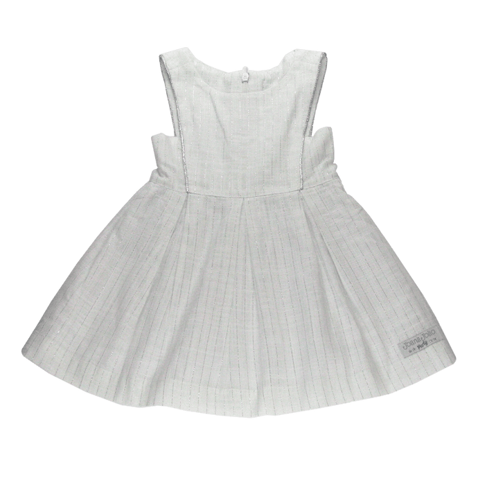 Vestido Pregas Lurex Prata Branco-1053465