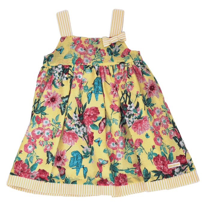 Vestido Jardim Amarelo Franzido Maquinetado-1053297